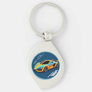 Porte-clés Voiture de sport jaune sur fond bleu
