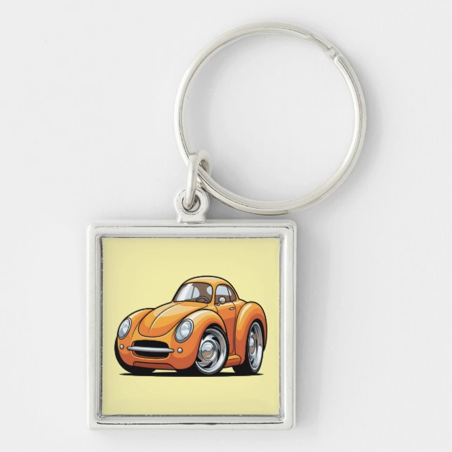 Porte-clés Voiture dessin animé orange classique (Devant)