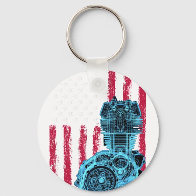 Porte-clés Voiture Musclée à Piston Drapeau Américain 9 (Recto)