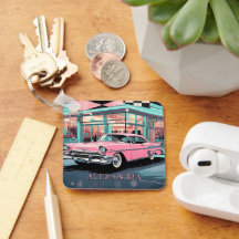 Voiture Rose Diner des Années 1950 Rétro Milieu de