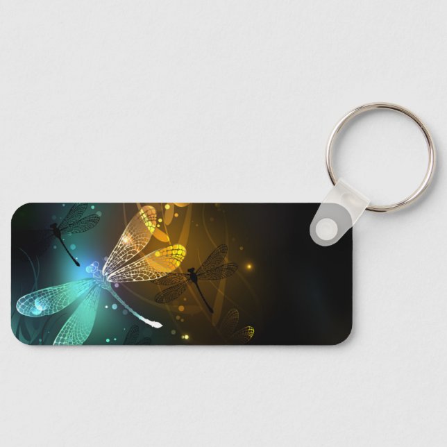 Porte-clés Vol de libellule verte lumineuse (Recto)