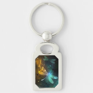 Porte-clés Vol de libellule verte lumineuse