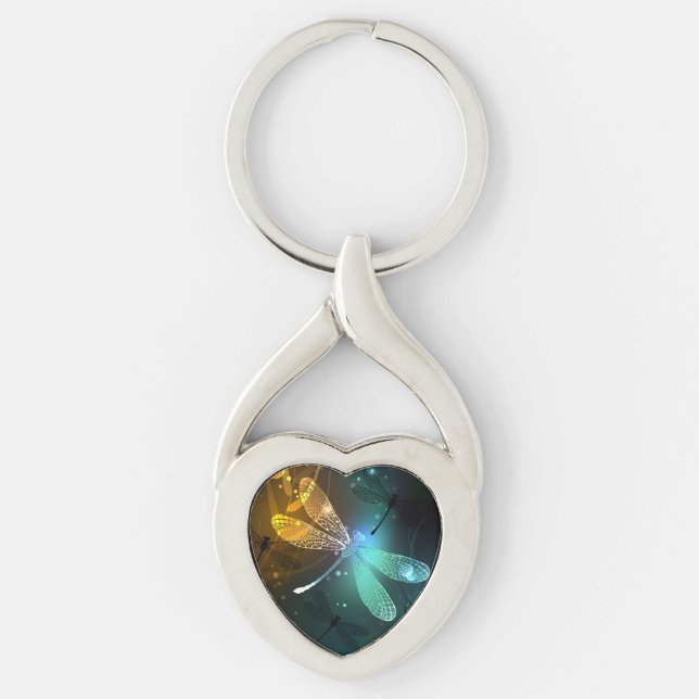 Porte-clés Vol de libellule verte lumineuse (Devant)