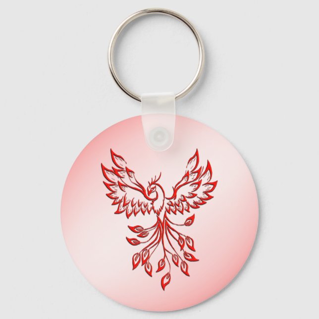 Porte-clés Vol d'un Phénix rouge sur fond rose (Recto)