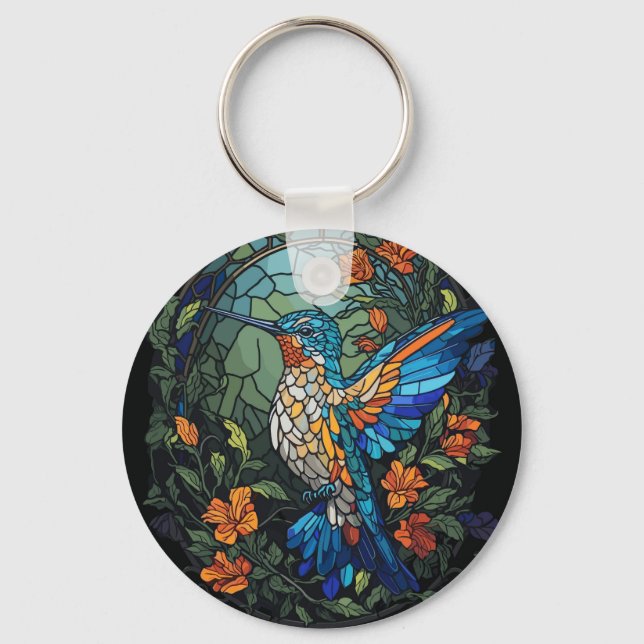 Porte-clés Vol Humming Oiseau Colorful Verre (Recto)