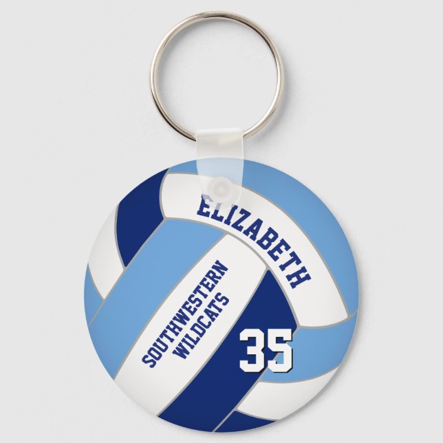 Porte-clés volley-ball bleu blanc personnalisé (Recto)