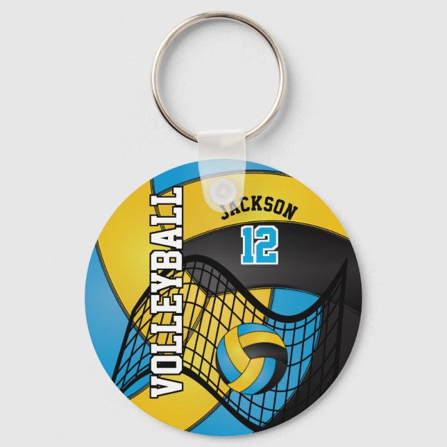 Porte-clés Volley-ball bleu, jaune et noir (Recto)