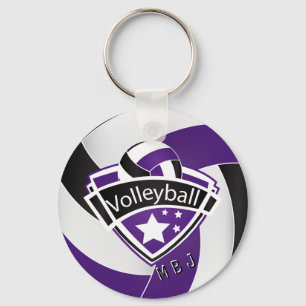 Porte-clés Volley-ball - Monogramme - violet, blanc et noir