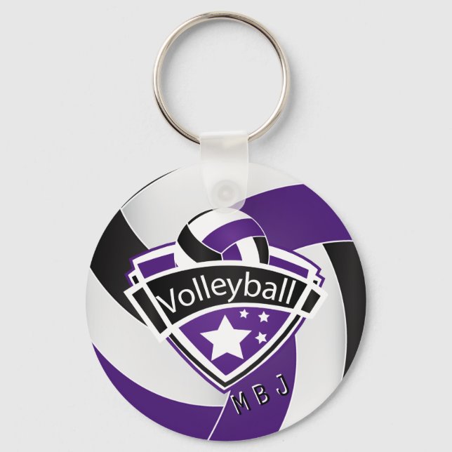 Porte-clés Volley-ball - Monogramme - violet, blanc et noir (Recto)
