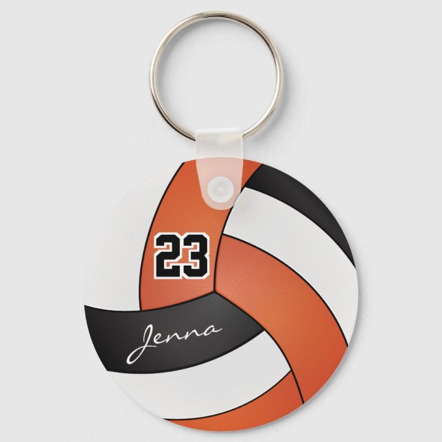 Porte-clés Volley-ball orange, blanc et noir - Personnaliser (Recto)