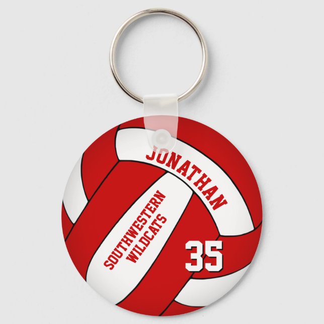 Porte-clés volley-ball personnalisé blanc rouge (Recto)