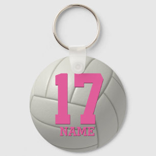 Porte-clés Volley-ball personnalisé (nom et numéro rose)