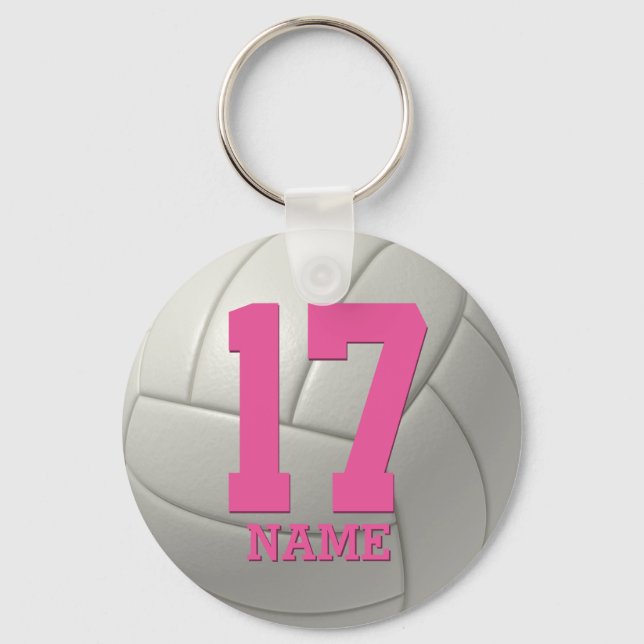 Porte-clés Volley-ball personnalisé (nom et numéro rose) (Recto)