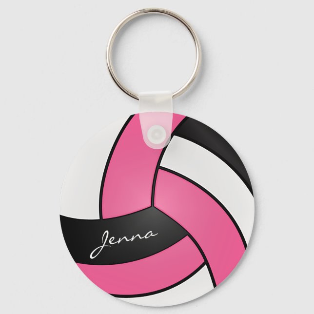 Porte-clés Volley-ball rose, blanc et noir (Recto)