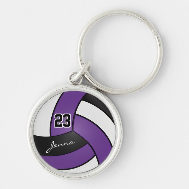 Porte-clés Volley-ball violet, blanc et noir - Personnaliser (Devant)