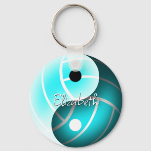 Porte-clés volley-ball yin yang turquoise personnalisé