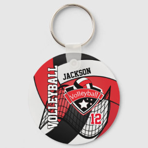 Porte-clés Volley 🏐 Rouge, Noir et Blanc Design