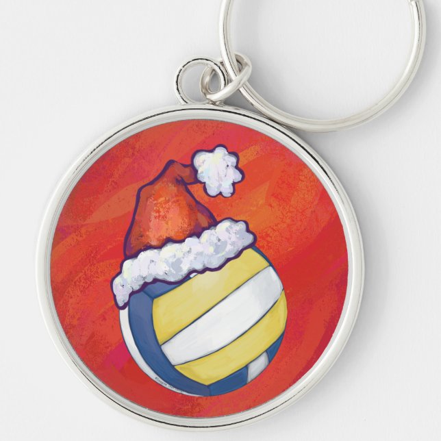Porte-clés Volleyball avec chapeau de Noël (Devant)