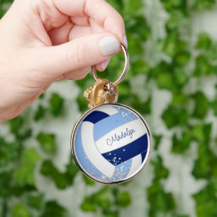 Porte-clés volleyball bleu blanc avec minuscules étoiles arge