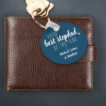 Porte-clés Voted Best Stepdad of the Year by .. Blue Keychain<br><div class="desc">Personalized keychain for the best stepdad of the year. The wording currently reads "voted best stepdad of the year by" and you can add his stepchild's name or several stepkids names.</div>
