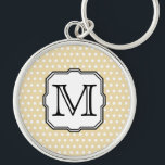 Porte-clés Votre Lettre. Monogramme personnalisé. Polka Beige<br><div class="desc">Blanc et bronzé - pois beige motif à points. Lettre initiale monogramme noir personnalisé dans une police agréable,  pour vous de changer à votre choix de lettre ou de chiffre. Cette conception sur l'article est une image imprimée à plat.</div>