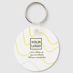 Porte-clés Votre logo ici blanc simple minimal lignes jaunes