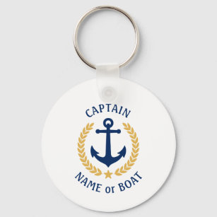 Porte-clés Votre nom de bateau Capitaine Ancre Gold Laurel Bl