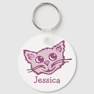 Porte-clés Votre nom mignon enfants graphique chat rose porte