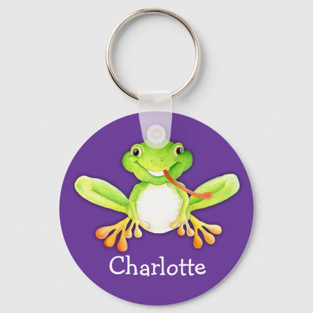 Porte-clés Votre nom mignon fun grenouille violet porte - clé (Recto)
