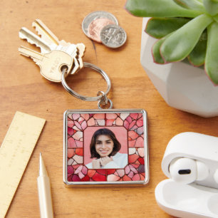 Porte-clés VOTRE photo dans cadre en verre inoxydable Faux