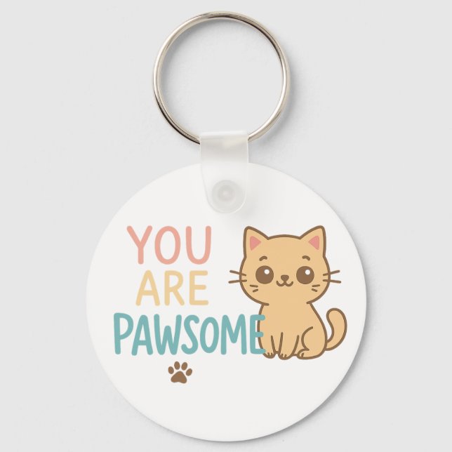 Porte-clés Vous Êtes Pawsome - Joli Cat Pun Design (Recto)