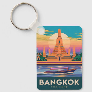 Porte-clés Voyage Ancien Bangkok Thaïlande Coucher de Soleil 