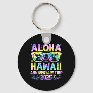 Porte-clés Voyage d'anniversaire Aloha Hawaii 2025 Couple Cor