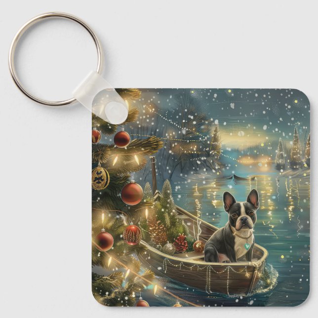 Porte-clés Voyage de fête de Noël de Boston Terrier (Recto)