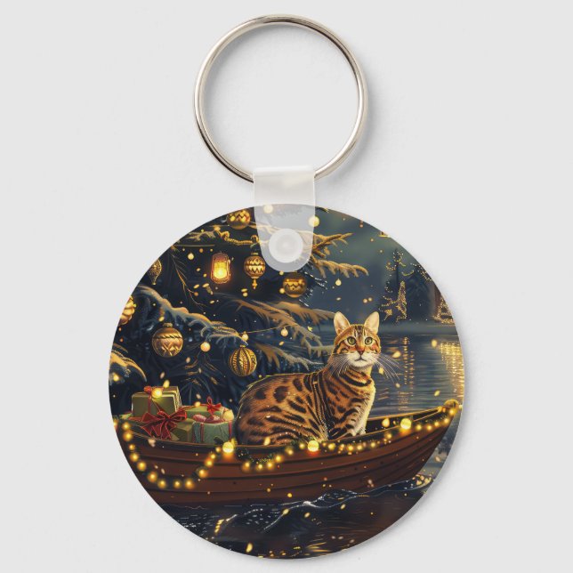 Porte-clés Voyage de fête de Noël du chat du Bengale (Recto)