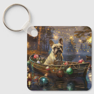 Porte-clés Voyage de Noël festif de Bouledogue français