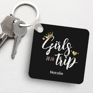 Porte-clés Voyage Filles Couronne Dorée Cœur Rose Photo Vacan