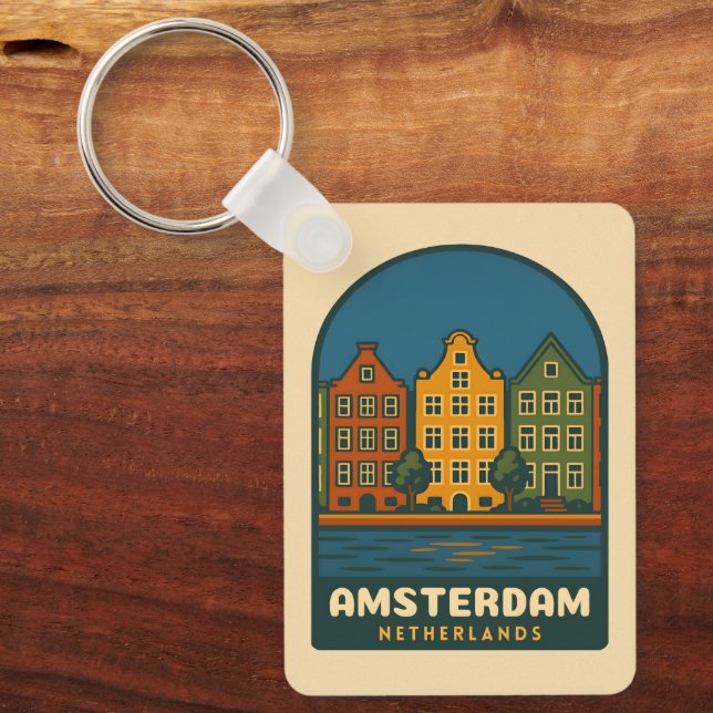 Porte-clés Voyage Rétro Amsterdam Pays-Bas Paysage Rétro (Recto)