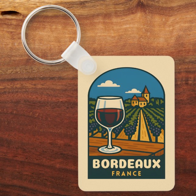 Porte-clés Voyage Rétro Bordeaux France Vignoble (Recto)