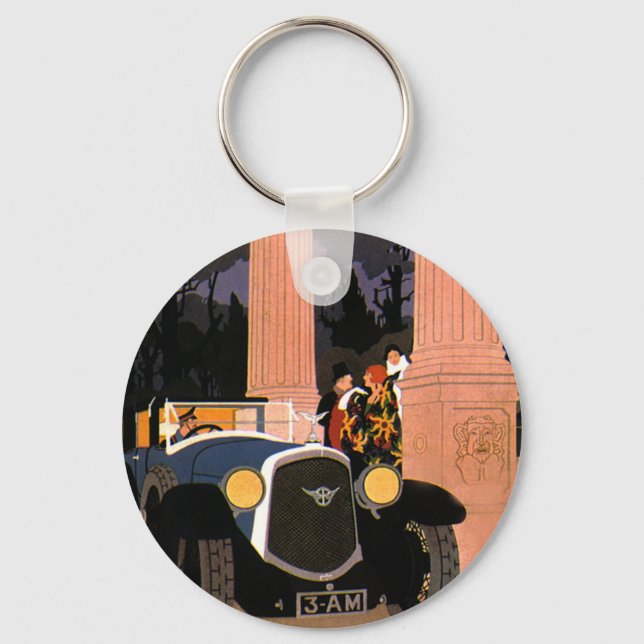 Porte-clés Voyage vintage, Elégante voiture convertible (Recto)