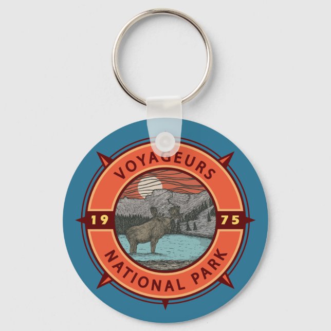 Porte-clés Voyageurs Parc national Moose Retro Compass Emblem (Recto)