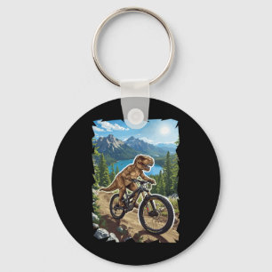 Porte-clés VTT de dinosaure à travers la piste forestière 