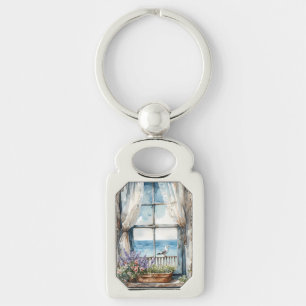 Porte-clés Vue de fenêtre en bord de mer, scène côtière à l'a