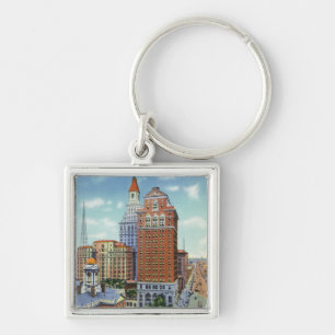 Porte-clés Vue de tour de bâtiment et de voyageurs de