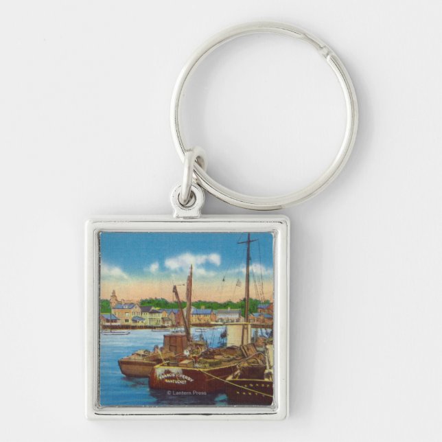 Porte-clés Vue des bateaux de pêche au port (Devant)