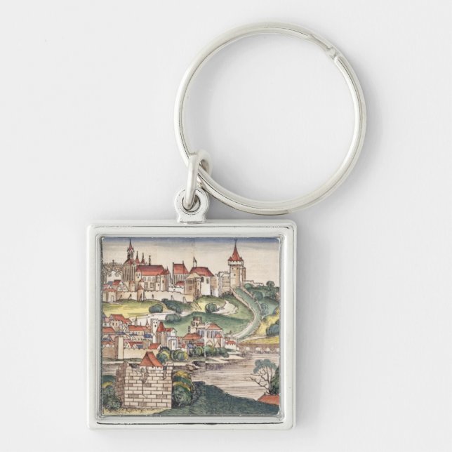 Porte-clés Vue d'oeil d'oiseau de Prague de Nuremberg Chron (Devant)