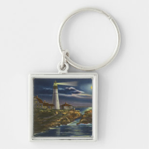 Porte-clés Vue éclairée par la lune du phare principal de