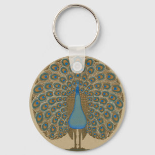 Porte-clés Walter Crane Vintage Or Bleu Paon Art