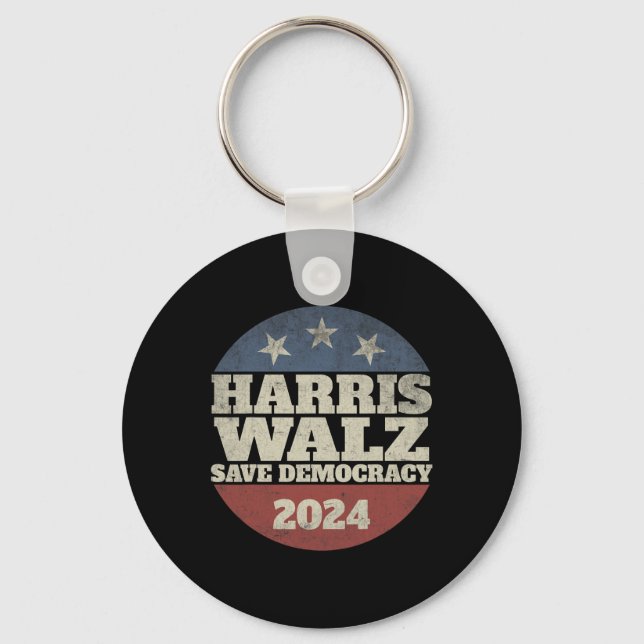 Porte-clés Waltz 2024 Save Democracy Shirt Retro Button Elect (Recto)