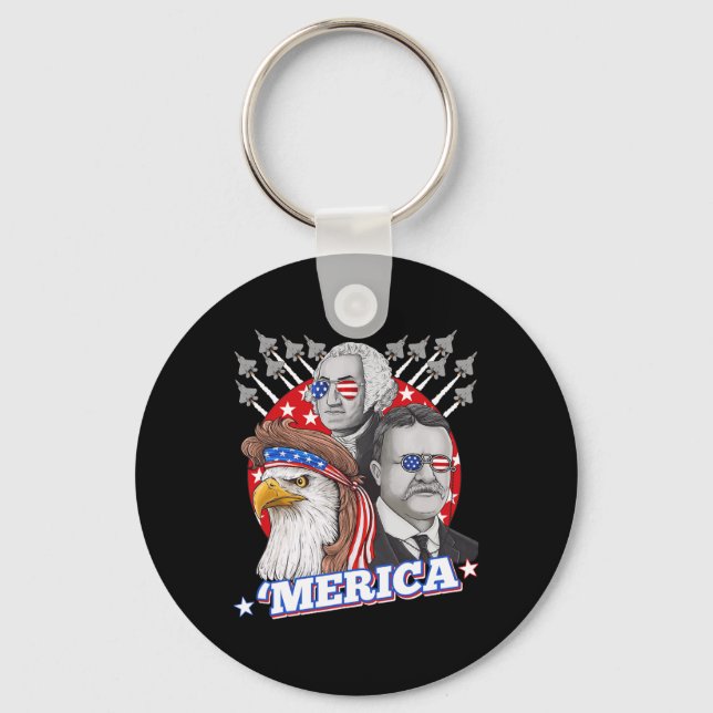 Porte-clés Washington Roosevelt Bald Eagle 4 juillet Patrio (Recto)